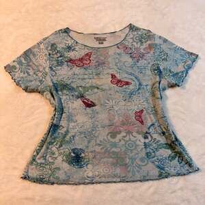 Vintage Basic edition  Y2K Embellished Butterfly Floral Burnout Top